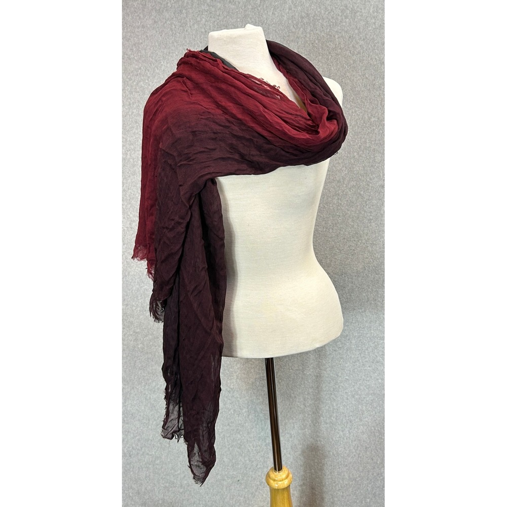 Blue Pacific Scarf Red Black Ombre Cashmere Silk Fringed Large Wrap Drape Goth